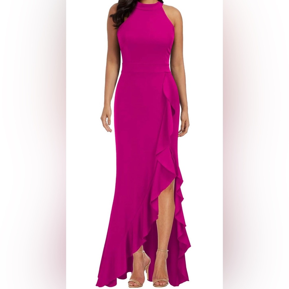 Women's High Neck Split Bodycon Mermaid Evening Cocktail Long Dress